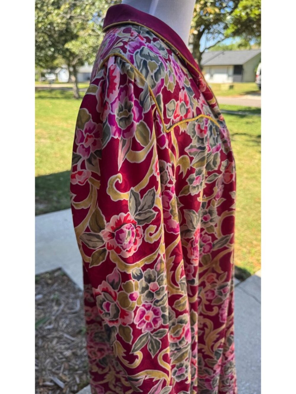 Christian Dior Loungewear Nightgown Kaftan Floral Satin Pockets Vintage Sz L - Picture 5 of 11